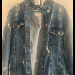 Distressed oversized denim jacket